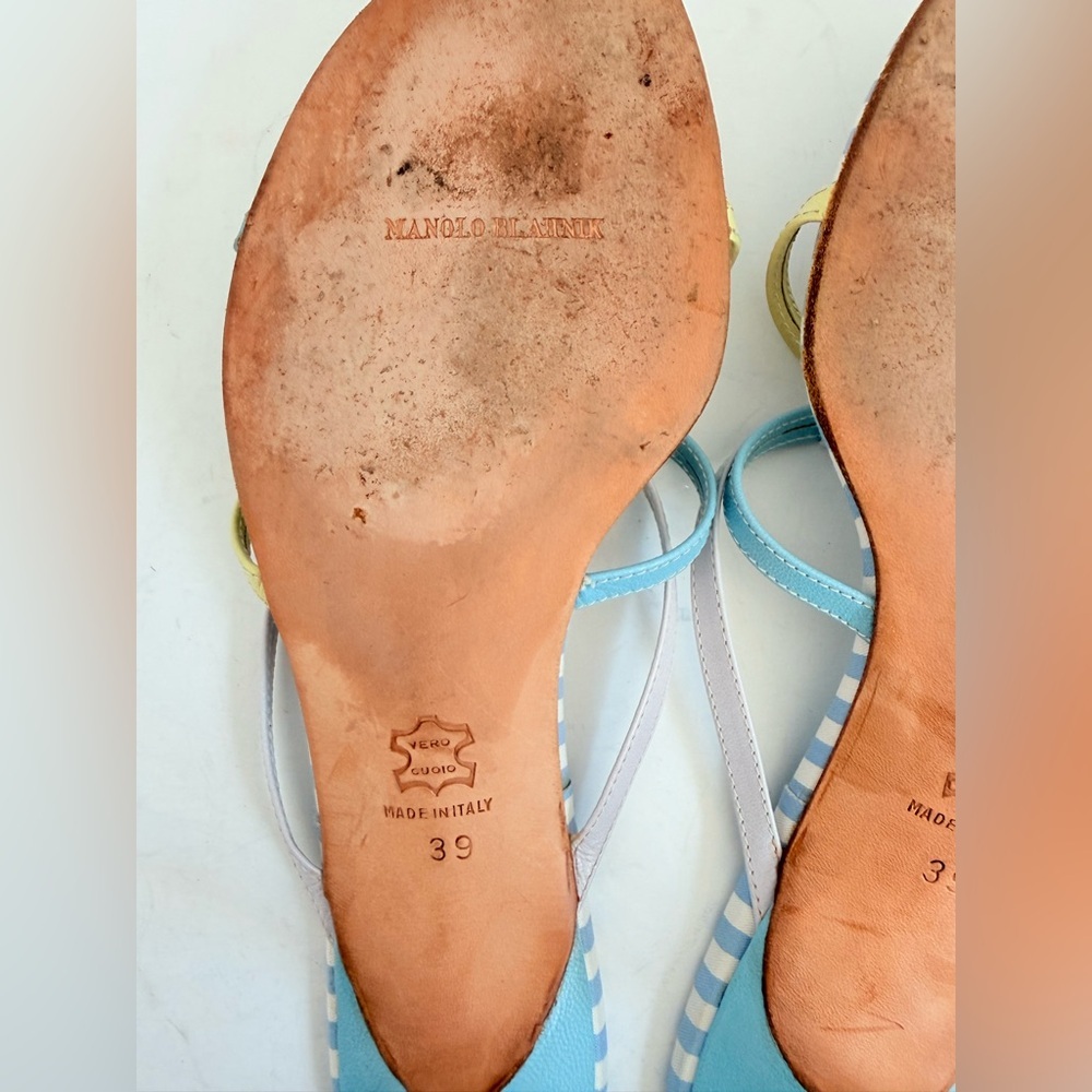 Manolo Blahnik Pastel Striped Kitten Heel Sandals Strappy Thong sandals EU 39 - Picture 8 of 9